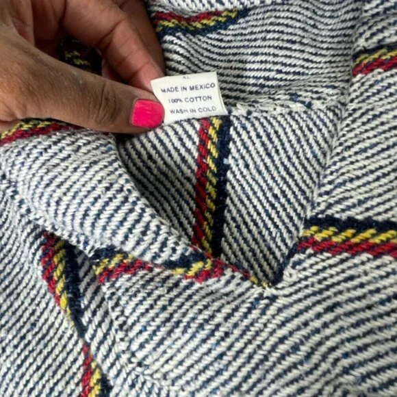 CATT Baja Hoodie Woven Striped Drug Rug Mexican Surfer Pullover XL - Picture 9 of 13